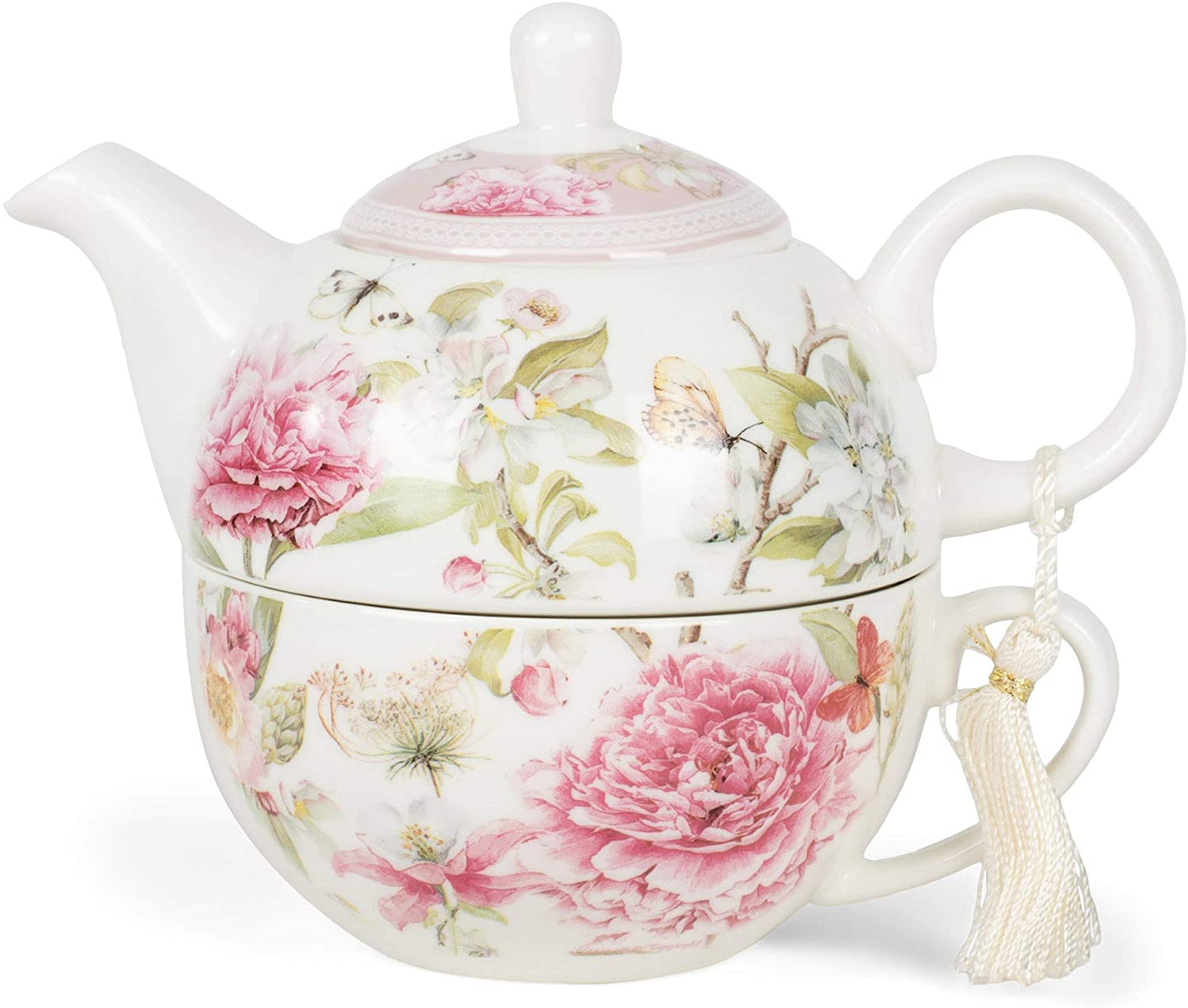 5.8" Porcelain Tea for One, Pink Peony