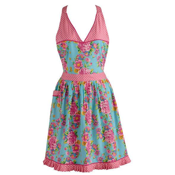Blue Floral & Pink Polka Dot Vintage Apron