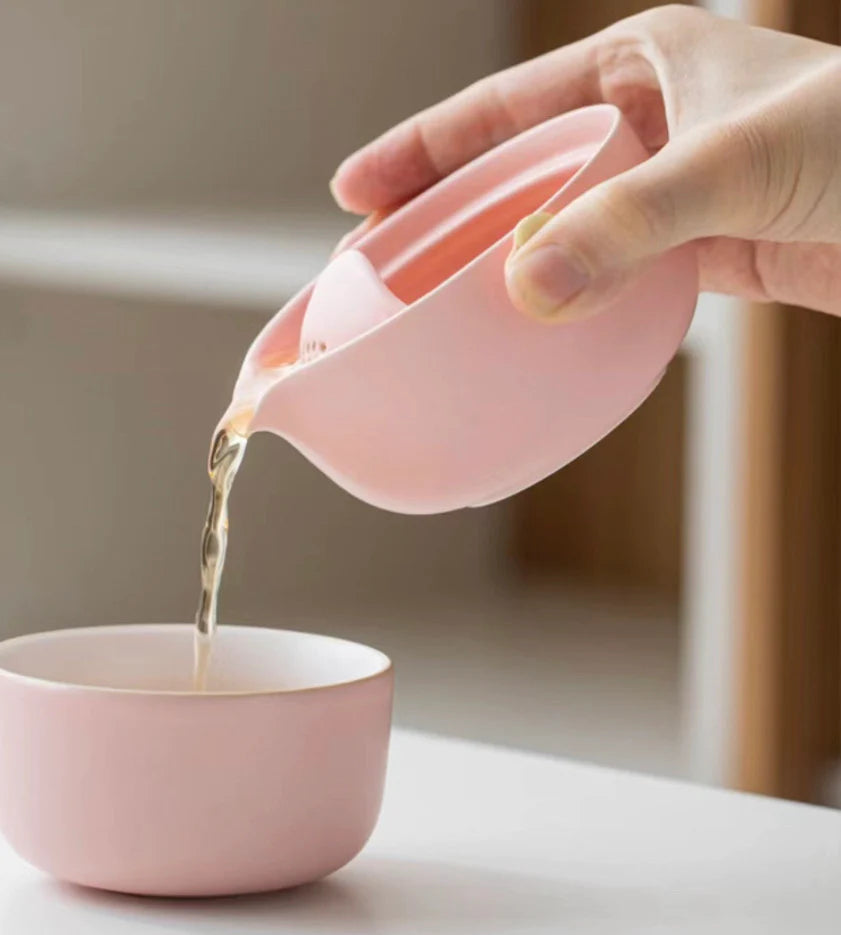 Flower tea set with a travel case  PINK