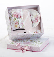 Porcelain Mug-Coaster-Spoon Set, Pink Peony