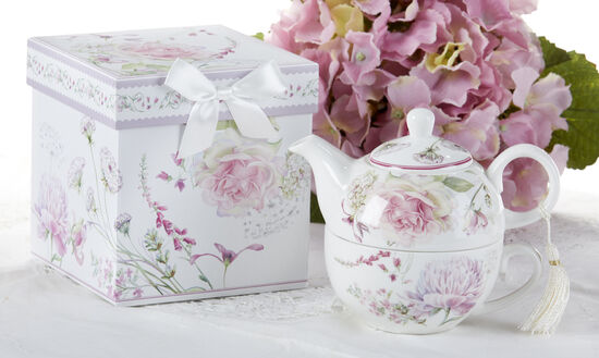 5.8" Porcelain Tea For One, Moon Rose