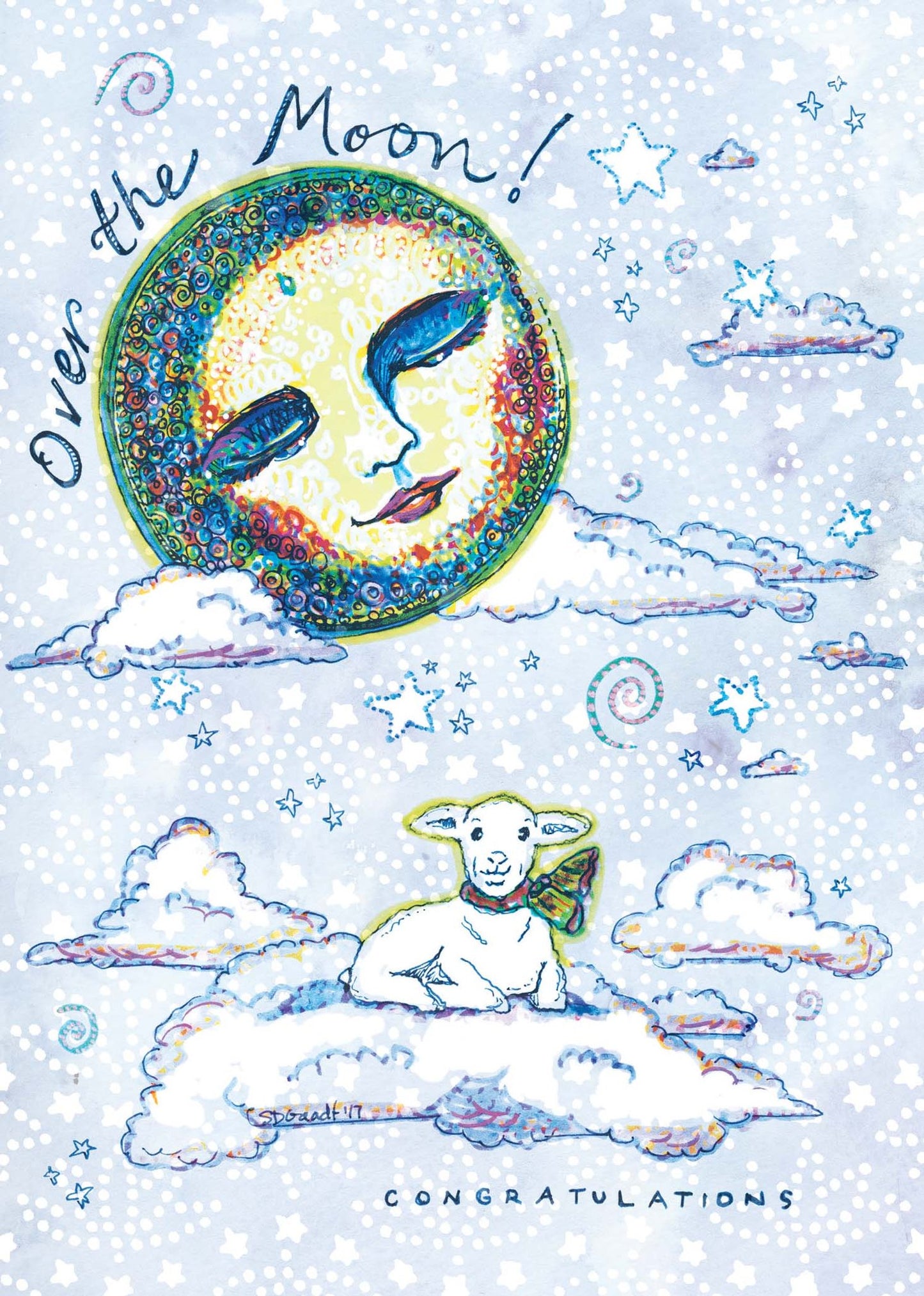 Card Over the Moon Contratulations