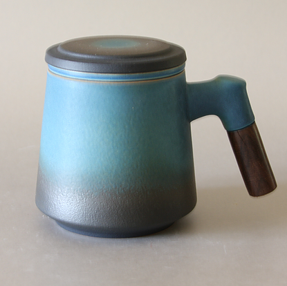 Blue Mug/Wooden Handle with strainer