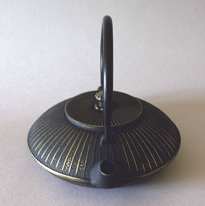 Iron Tea Pot, Saucer Form, Gold Finish