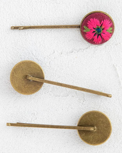 Magenta Embroidered Bobby Pin Set