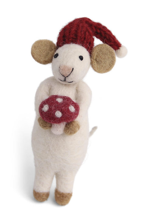 Felt Ornament - White Mouse w/Mushroom