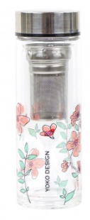 Double Glass Tea Cup with pink flowers 350ML
