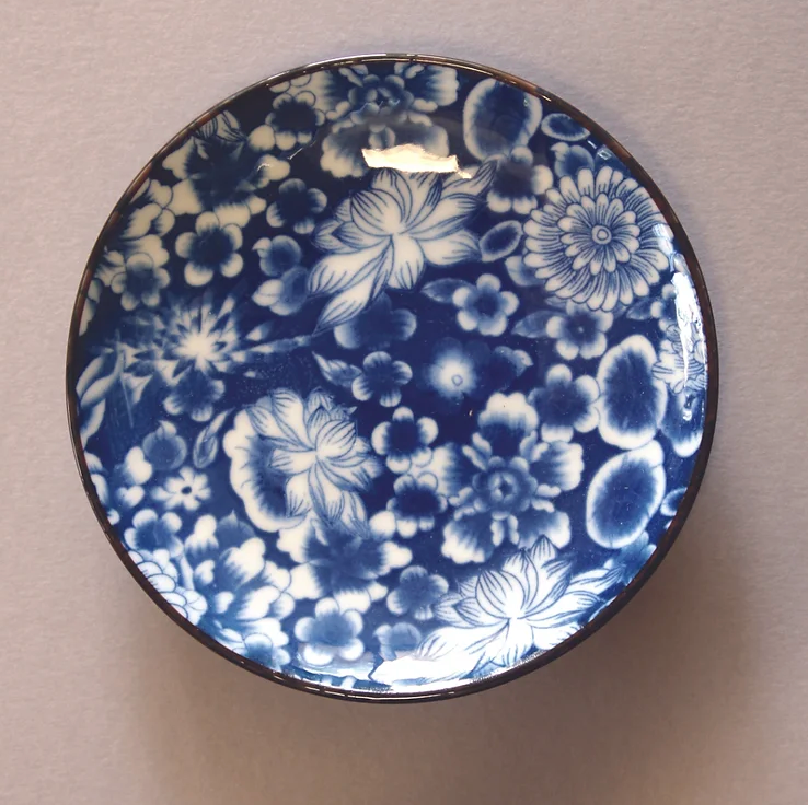 Coral Gaiwan, 2 Cups and Saucer. Stripes