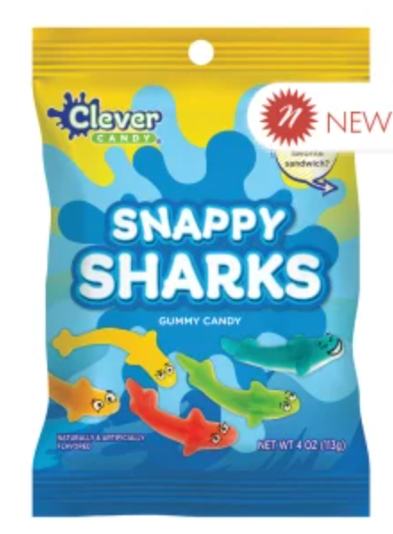 SNAPPY SHARKS 4 OZ PEG BAG - CLEVER CANDY