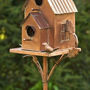 BIRDHOUSE 75" TALL TWO TIER CLASSIC HOME COPPER FINISH BIRDHOUSE STAKE "LANSDALE"