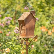 BIRDHOUSE 75.2" TALL LARGE DOUBLE-HOLE BIRDHOUSE STAKE WITH A-FRAME ROOF IN ANTIQUE COPPER