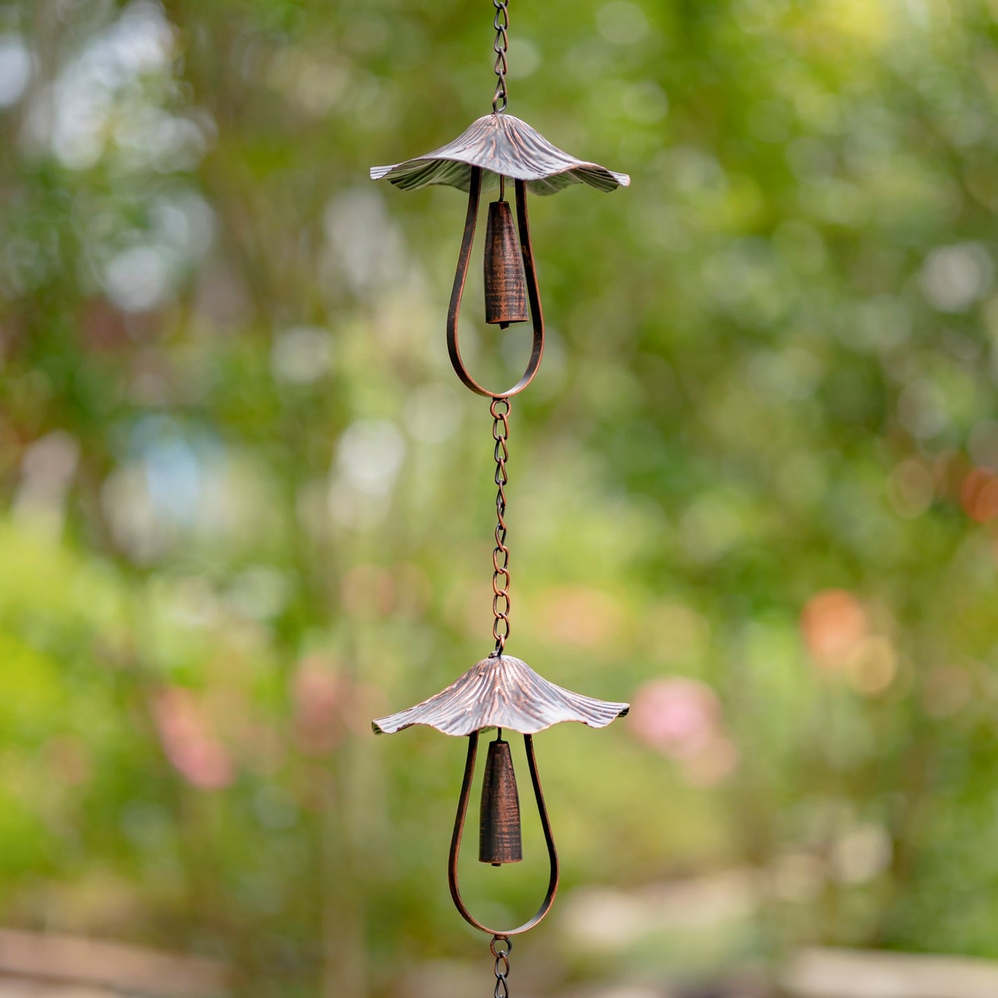 76" LONG ANTIQUE BRONZE RAIN CHAIN WITH MUSHROOMS