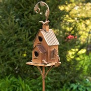 BIRDHOUSE 75" TALL TWO TIER CLASSIC HOME COPPER FINISH BIRDHOUSE STAKE "LANSDALE"