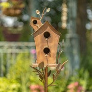 BIRDHOUSE 75.2" TALL LARGE DOUBLE-HOLE BIRDHOUSE STAKE WITH A-FRAME ROOF IN ANTIQUE COPPER