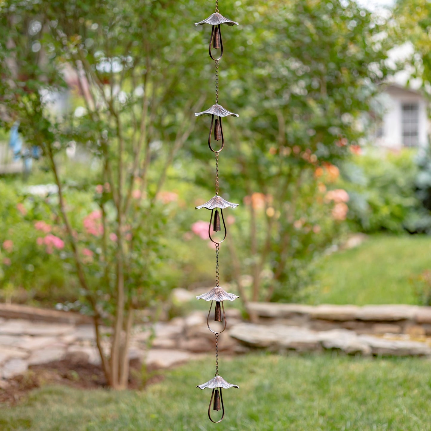 76" LONG ANTIQUE BRONZE RAIN CHAIN WITH MUSHROOMS