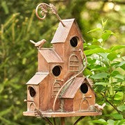BIRDHOUSE 73.75" TALL FOUR HOME BUNGALOW COPPER FINISH BIRDHOUSE STAKE "JAMISON"