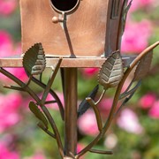 BIRDHOUSE 75.2" TALL LARGE DOUBLE-HOLE BIRDHOUSE STAKE WITH A-FRAME ROOF IN ANTIQUE COPPER