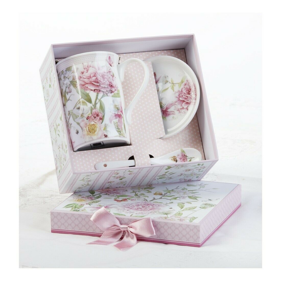 Porcelain Mug-Coaster-Spoon Set, Daisy