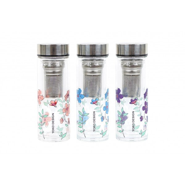Double Glass Tea Cup with pink flowers 350ML