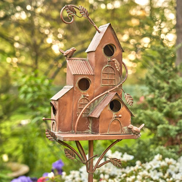 BIRDHOUSE 73.75" TALL FOUR HOME BUNGALOW COPPER FINISH BIRDHOUSE STAKE "JAMISON"