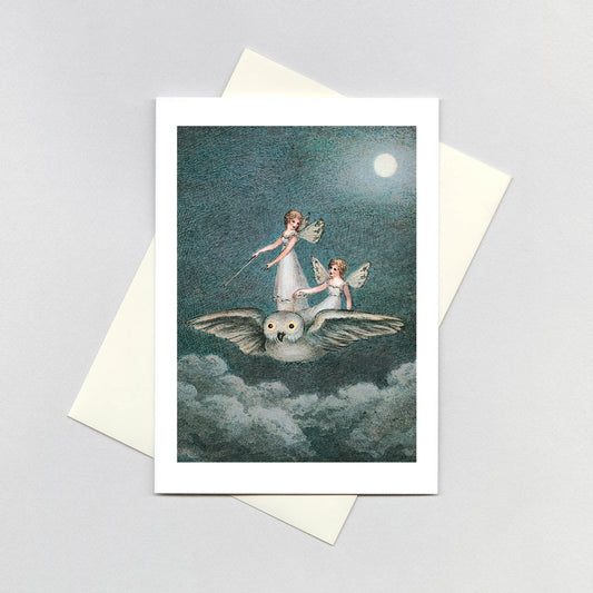 Fairies Riding Owl - Birthday Card