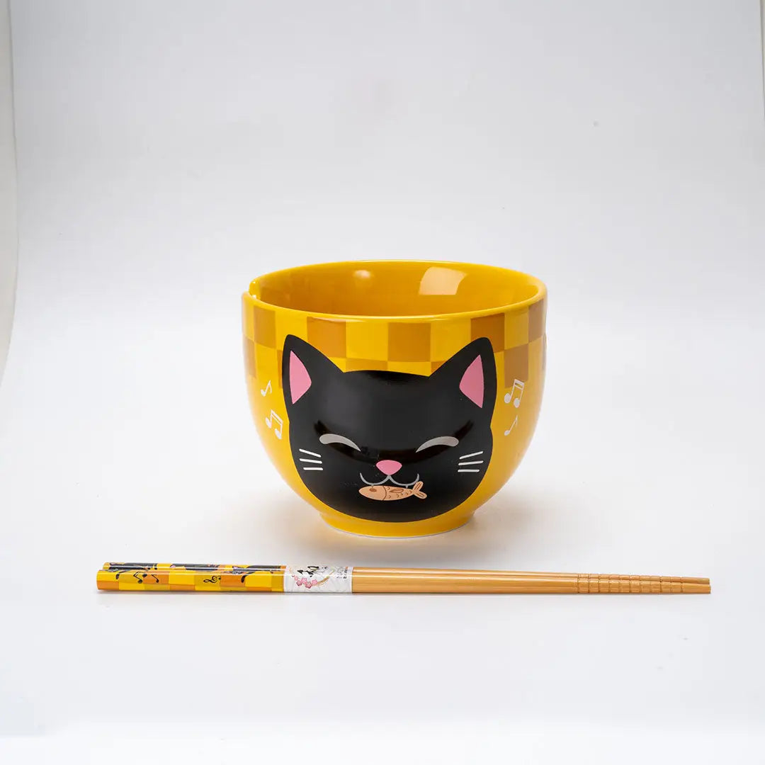Ceramic Donburi Bowl & Chopsticks Gift Set – Neko Friends Yellow