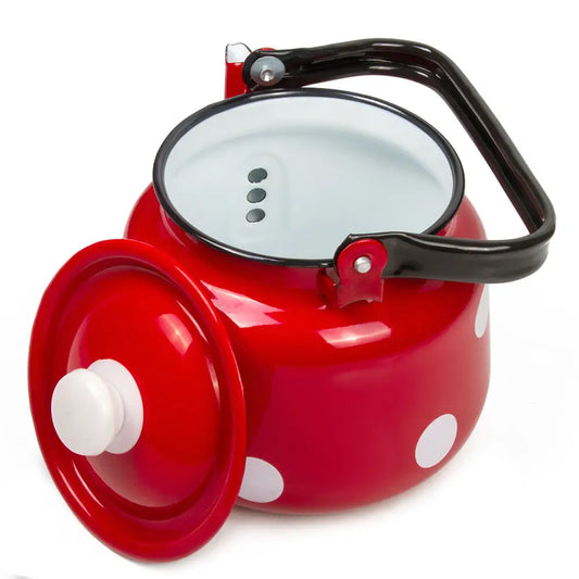 Red White Polka-Dot Enamelware Kettle