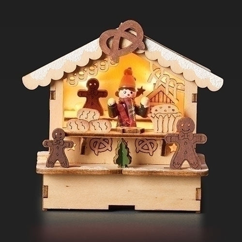 4" Lighted Wood Pretzel Shop