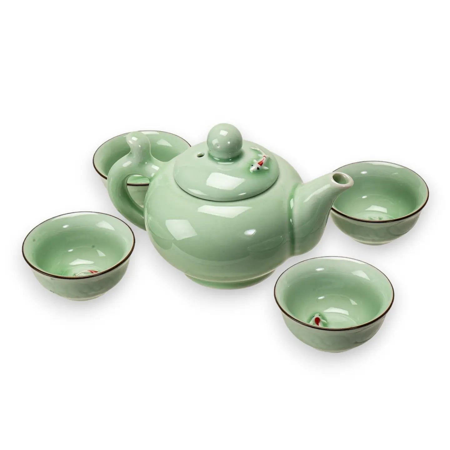Koi Fish Kung Fu Porcelain Tea Set – 8 oz Teapot with 4 Cups