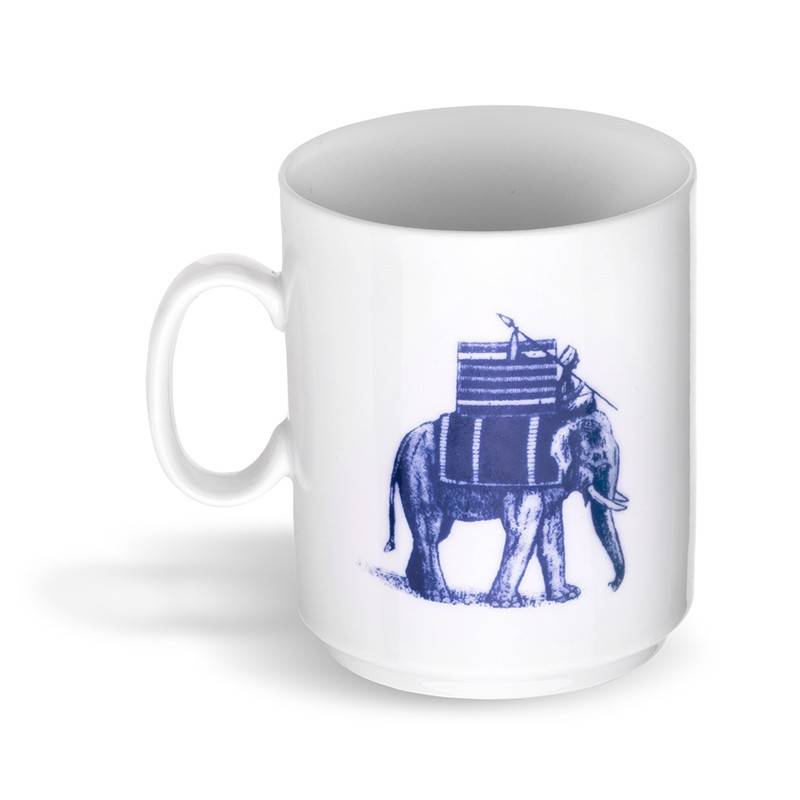 Ronnefeldt mug with blue elephant print 10 oz