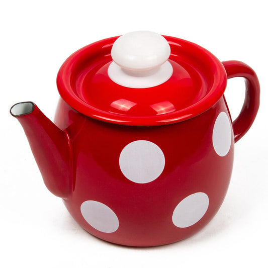 Red White Polka-Dot Enamelware Kettle- Small