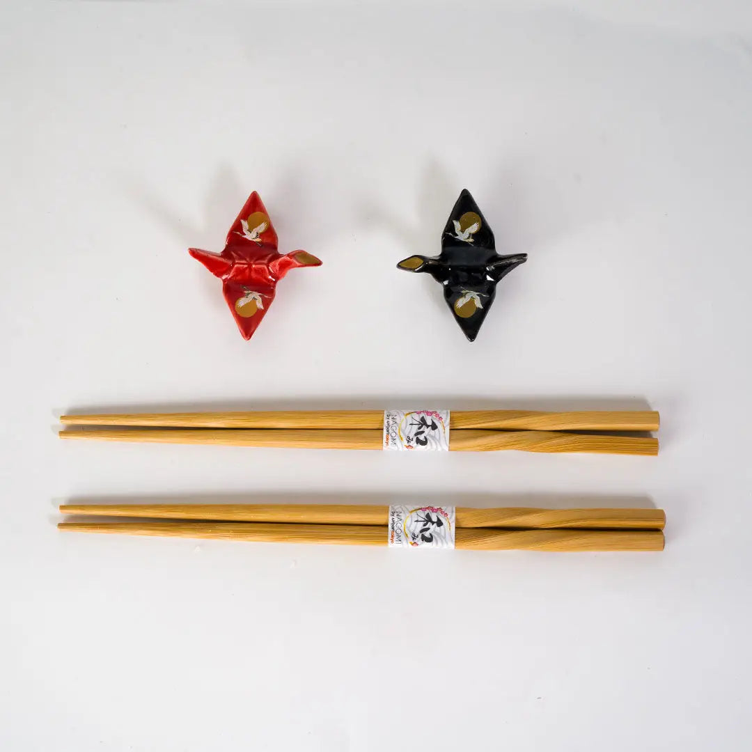 Crane Moon Design Origami Crane 2 Pair Chopsticks and Chopsticks Rests Gift Set