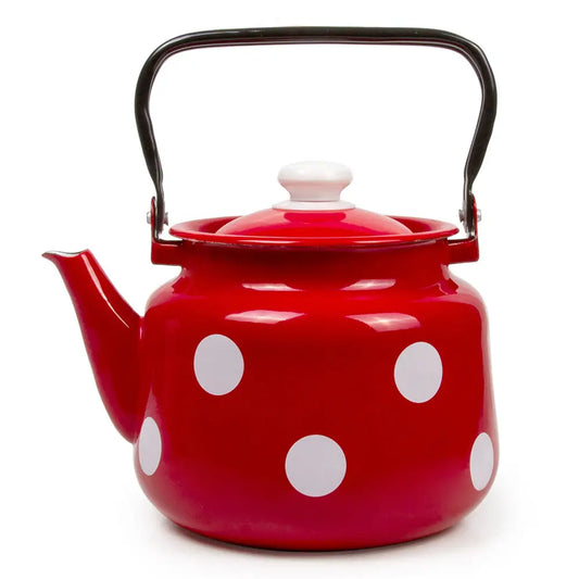 Red White Polka-Dot Enamelware Kettle