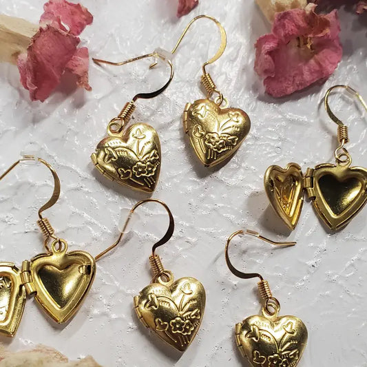 Earrings - Gold Heart Locket