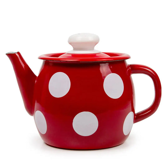 Red White Polka-Dot Enamelware Kettle- Small