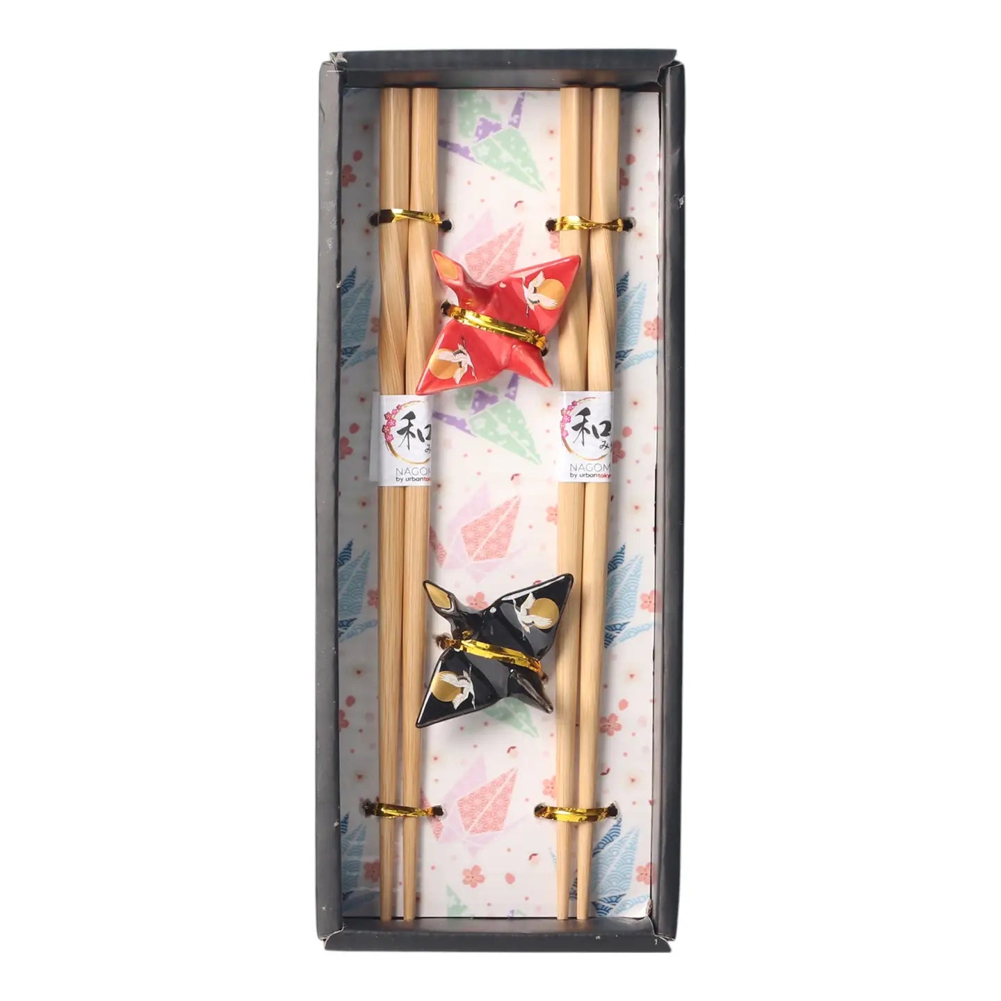 Crane Moon Design Origami Crane 2 Pair Chopsticks and Chopsticks Rests Gift Set