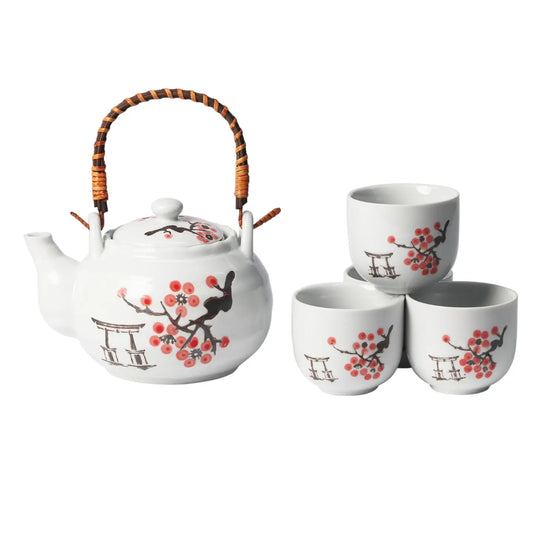 Sakura with Torii Tea Set 22oz Tea Pot with 4 Cups