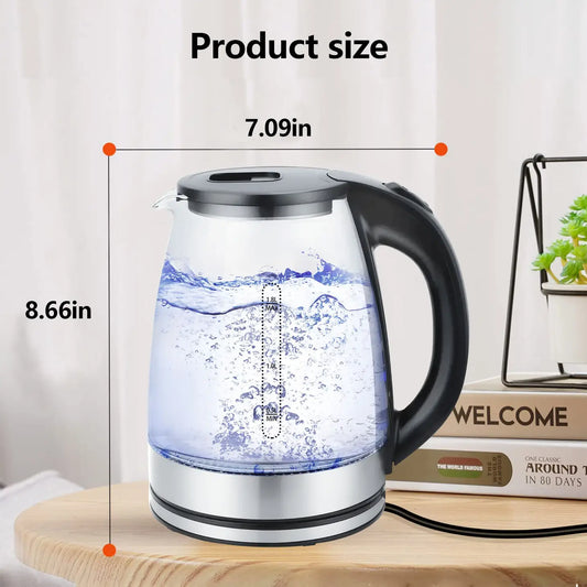 Electric Kettle, 2 Liter Fast Boiling Glass Steel Blue Led