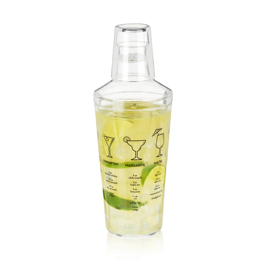 Maraca™ Plastic Shaker w/ 7-Printed Cocktail Recipes - 16 oz