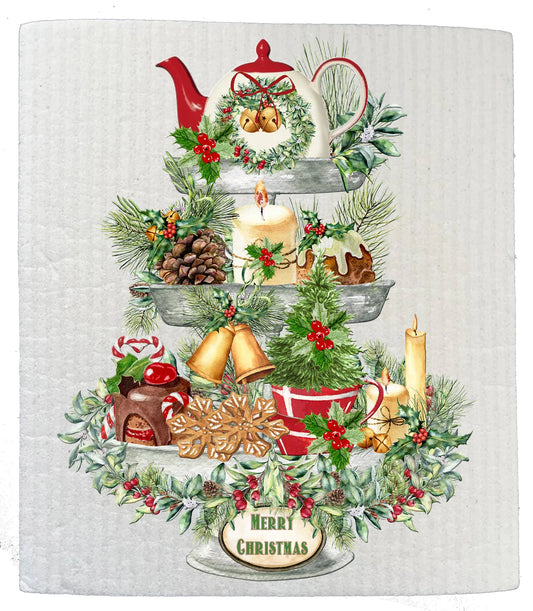 Merry Christmas Farmhouse 3 Tier Tray SWEDISH DISH CLOTH