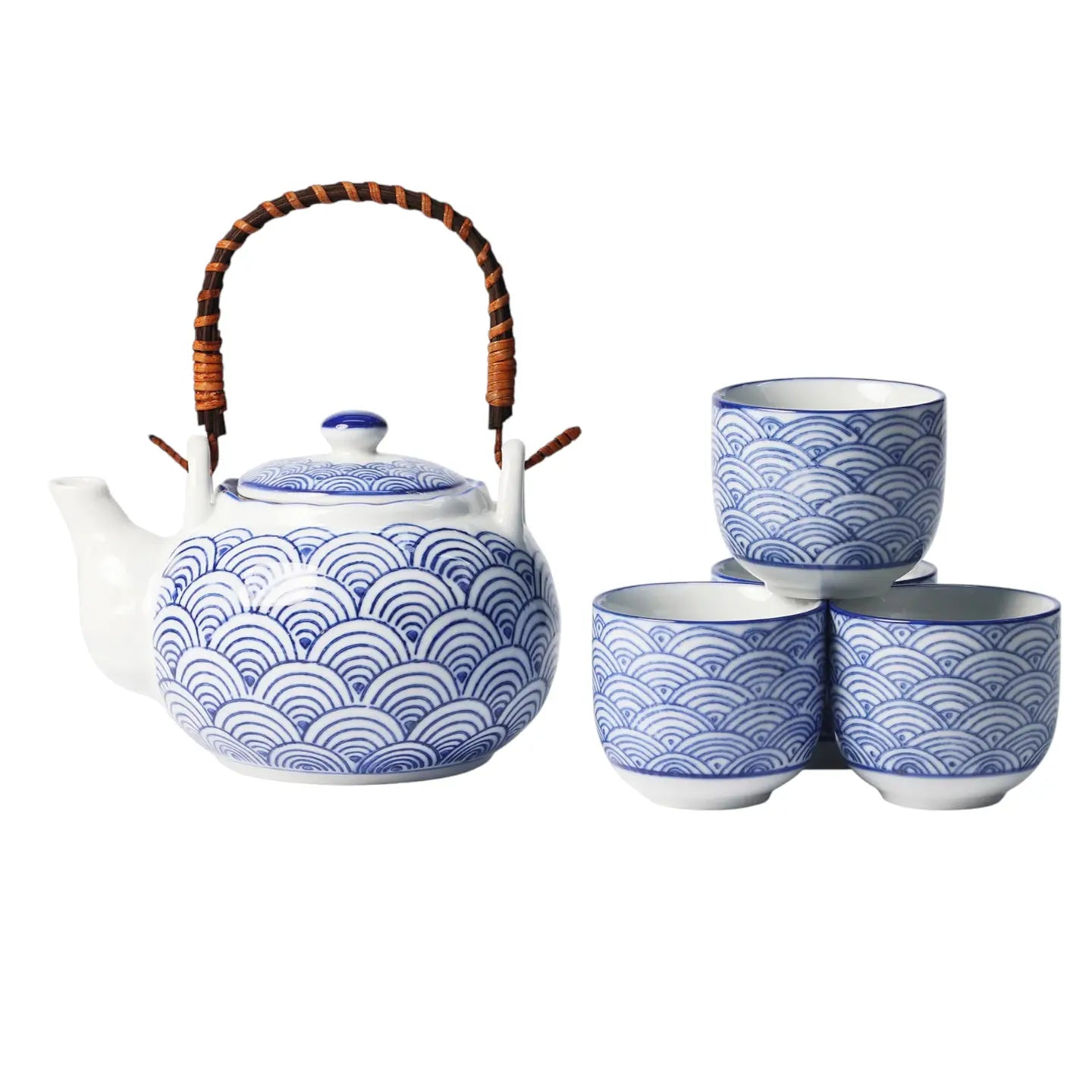 Japanese Seikaiha Waves Tea Set 22oz Tea Pot with 4 Cups
