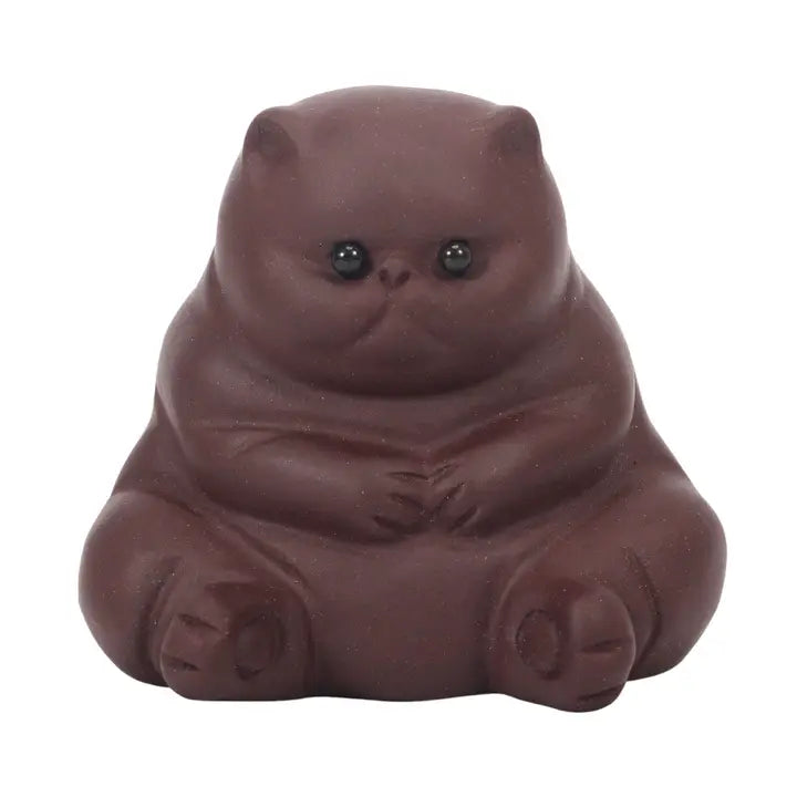 Seated Chubby Cat Zisha Purple Clay Tea Pet