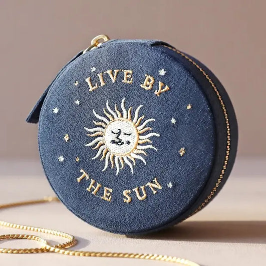 Jewelry Case - Sun & Moon Embroidered Round in Navy