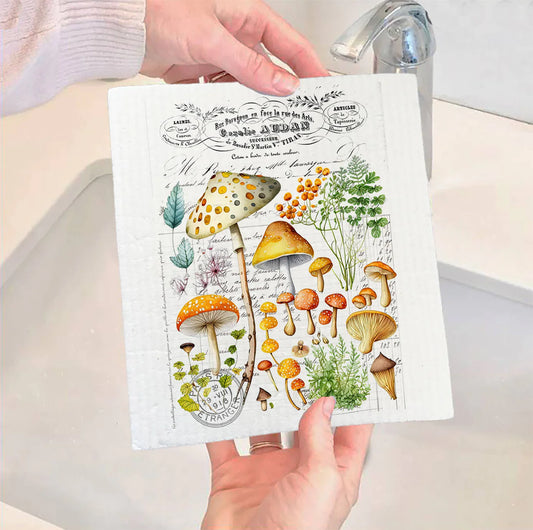 Vintage Mushrooms Botanicals Kitchen SWEDISH DISH CLOTH