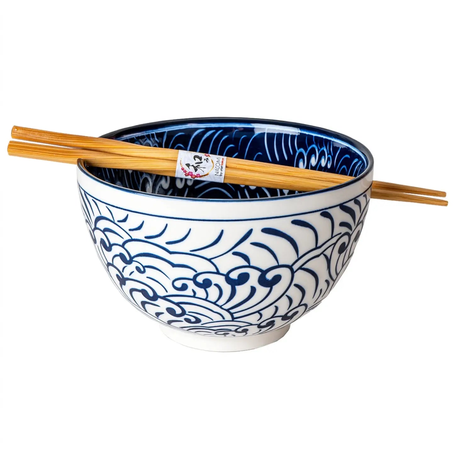 Ceramic Bowl & Chopsticks Gift Set – Nami Waves, 20 oz