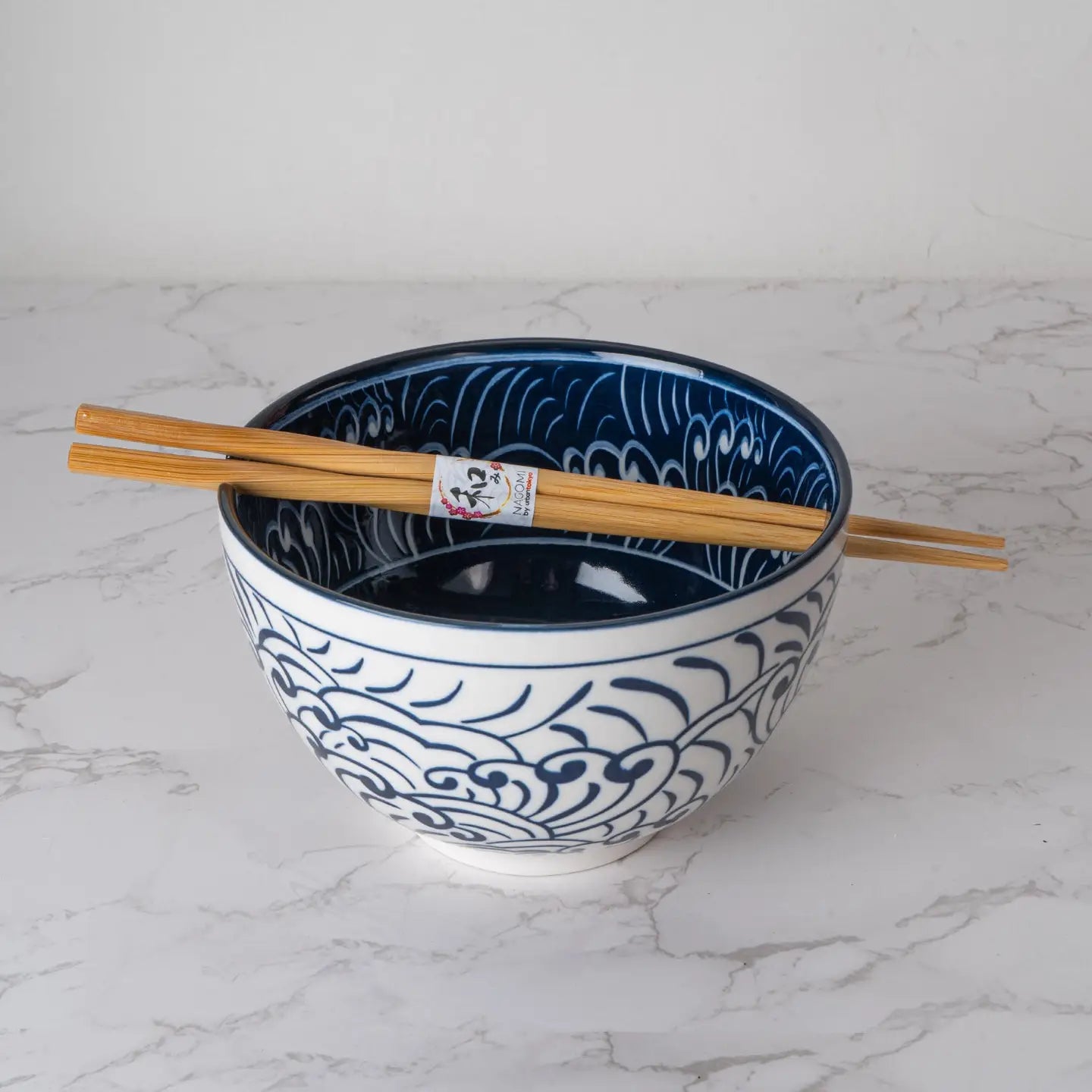 Ceramic Bowl & Chopsticks Gift Set – Nami Waves, 20 oz