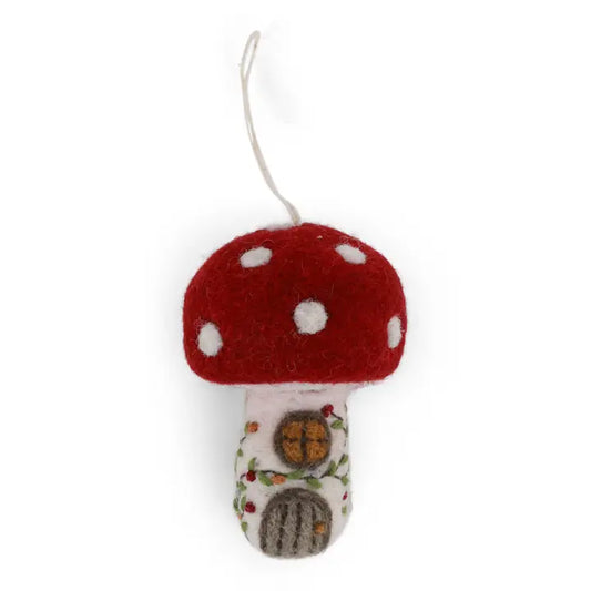 Felted Mushroom House Ornament