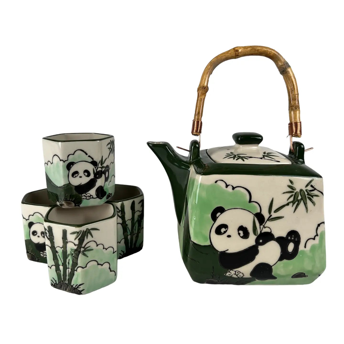 Playful Panda Tea Set 20oz Tea Pot with 4 Hexagon Cups