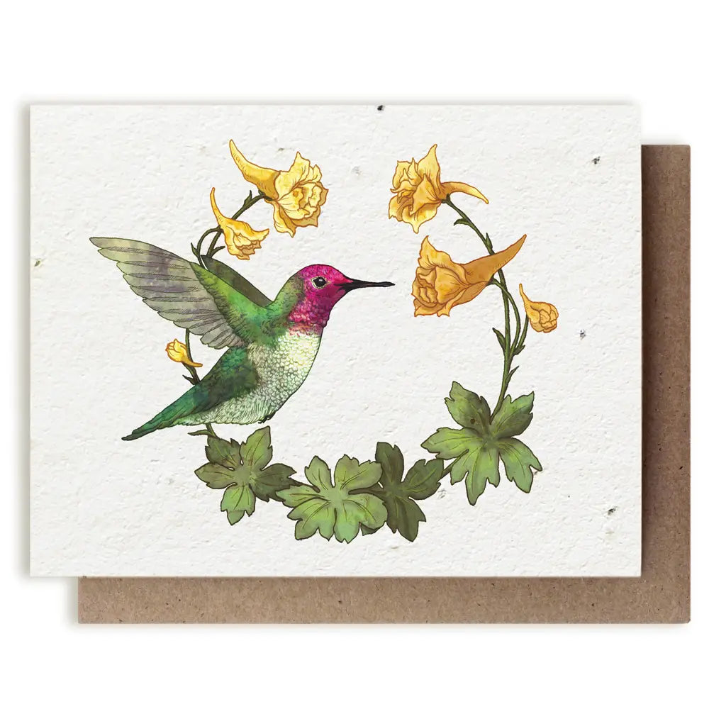 Plantable Herb Card - Anna's Hummingbird & Yellow Larkspur