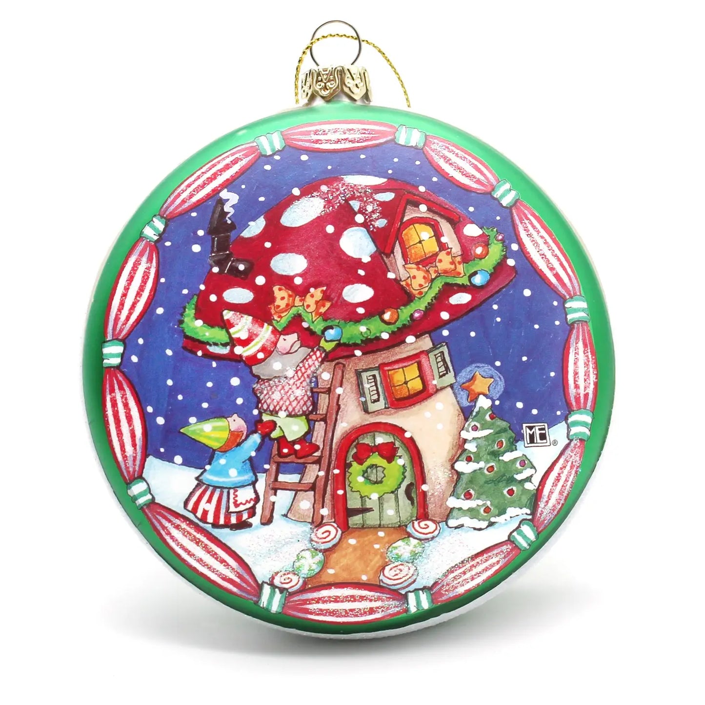Christmas Toadstool Home Glass Ornament